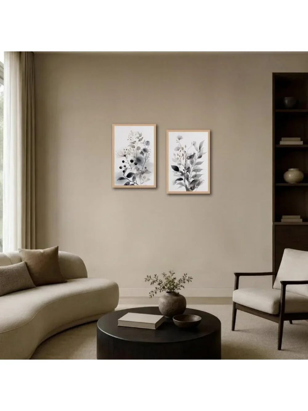 Set of 2 Framed Botanical Wall Art - Neutral Floral Canvas Prints 16x24